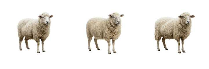 Domestic White Sheep Poses Set Isolated on White Background Standing Woolly Lamb Stock Photo © Khan