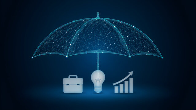 Digital protection and growth concept with umbrella light bulb