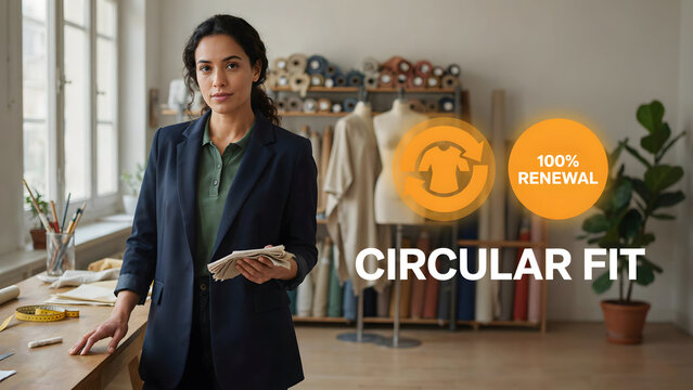 Professional woman holding fabric for sustainable circular fit
