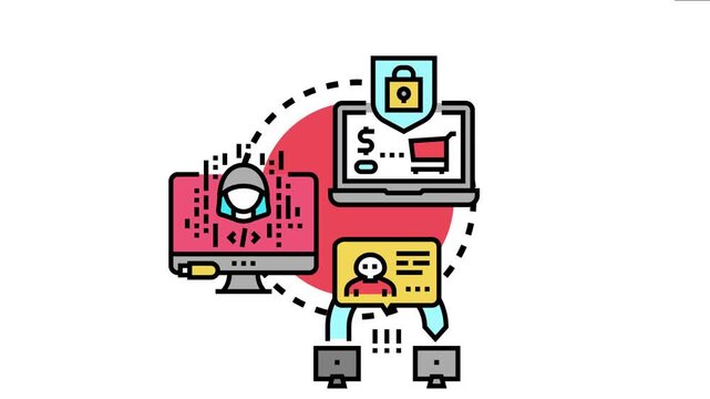 Data ransomware cyber attack concept a hacker encrypting computer data and demanding payment for decryption, impacting online shopping and personal information security