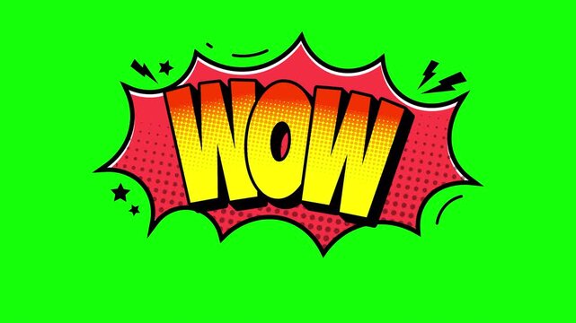 A comic strip Pop Art vintage colorful cartoon animation, wow comic text message animation on black and green screen screen background. 4K