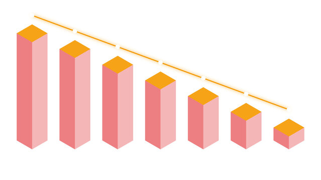 Pixel art bar chart showing a downward trend with pink bars isolated on a white background