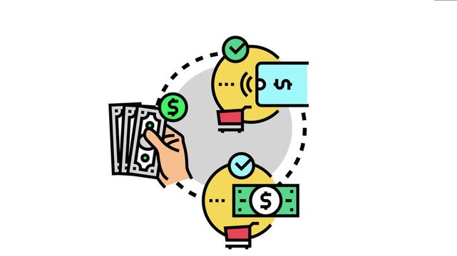 Hand holding cash and digital payment methods for completing a transaction, both traditional and modern financial concepts