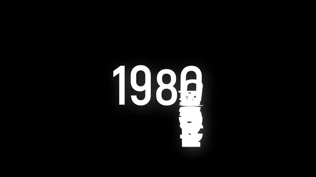 1950 to 1983 year countdown timer animation with black, green, white screen background. dynamic scrolling progression timeline loading bar changing 1950 to 1983 year 4k video
