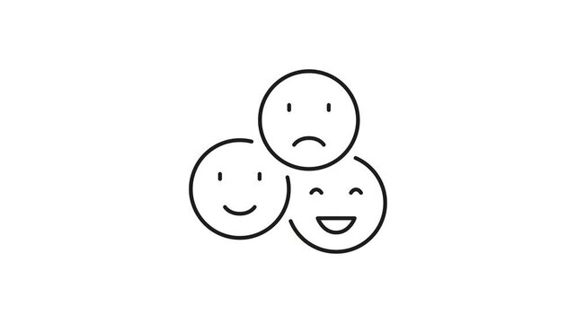Three Emotions Animated Icon With Alpha Channel. Happy, Sad, And Neutral Faces Motion Graphic. Emotional Expression, Mood Tracking, And Psychological Analysis. On Transparent Background