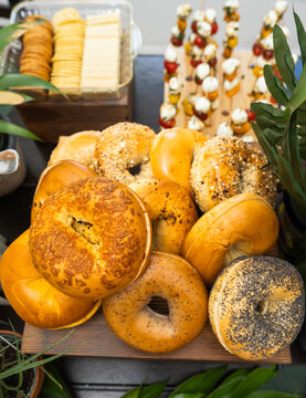 Assorted Fresh Bagels Served on Brunch Buffet