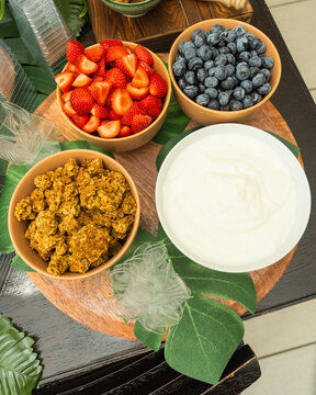 Healthy Breakfast with Yogurt, Strawberries, Blueberries and Granola