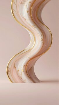 rendering curved abstract sculpture sculpture multiple layers different shades pink white gold accents top layer darker shade pink while bottom layer lighter shade white gold accents add touch