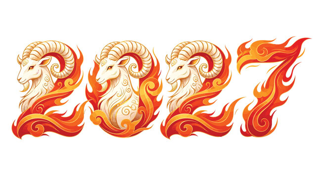 2027 Chinese Year of Ram Fiery Typography Vector