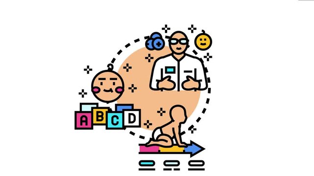 Pediatric care nurse offering medical treatment, consulting parents, and supervising the healthy development of children from infancy through childhood with educational play