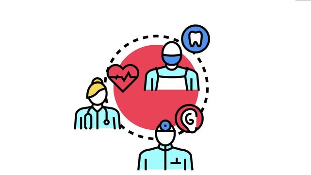 Medical professionals working together providing comprehensive healthcare services for children, covering various specializations like dentistry, cardiology, and ent