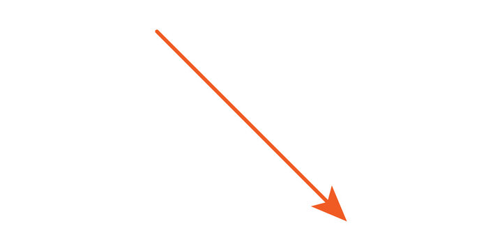 Orange diagonal arrow pointing down right isolated on transparent background for graphics