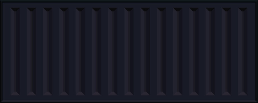 Dark container background with black metal panels, navy tint and vertical ribs inside framed edge. Corrugated sheet texture suits industrial wall design. Shipping container fits posters and banners