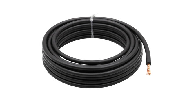 Coiled black electrical cable isolated on transparent background for