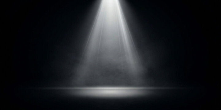Single stage light beam cutting through thick dark moody smoke with effect spotlight darkness illumination performance atmosphere dramatic background ethereal showcase