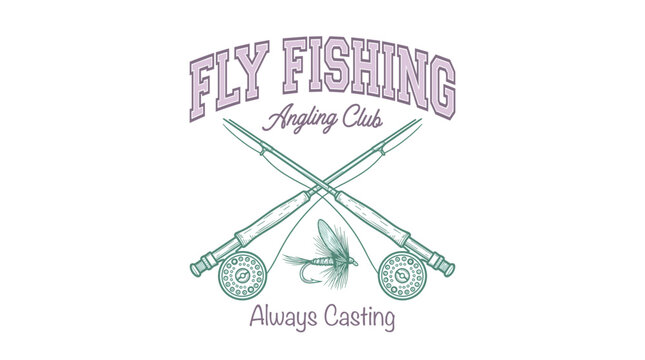 Vintage Fly Fishing Angling Club. Crossed Rods Emblem.