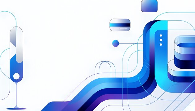 Abstract e-commerce technology illustration with glowing blue lines and credit cards