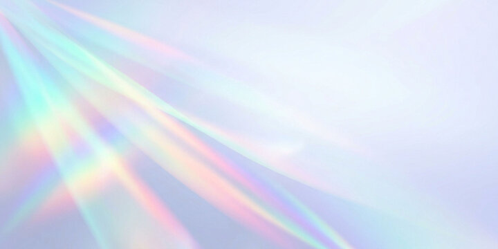 Ethereal pastel background illuminated by intense rainbow light flares with illuminating a smooth gradient spectrum refraction diffraction