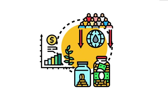 Concept visualizing per capita economic output, depicting population, global resources, financial growth, and accumulated wealth in money and other assets