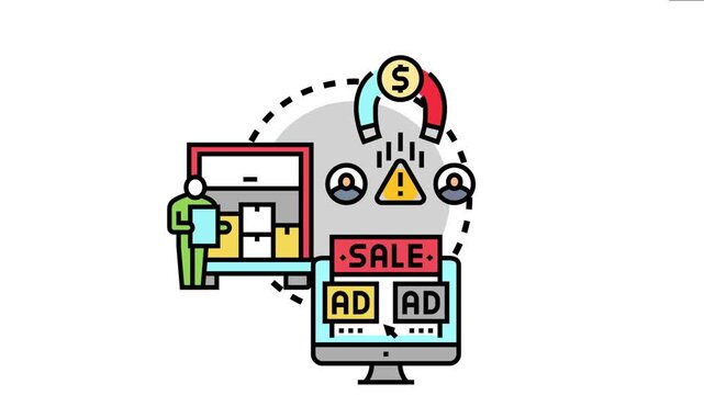 Per unit pricing deals concept a magnet attracting customers to online advertisements and packed goods, optimizing sales and inventory management for businesses