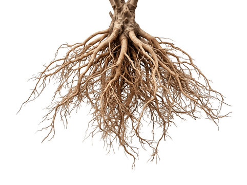 Tree root system isolated on transparent background