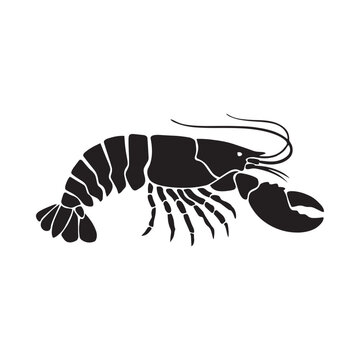 Black silhouette of a crawfish against a white background