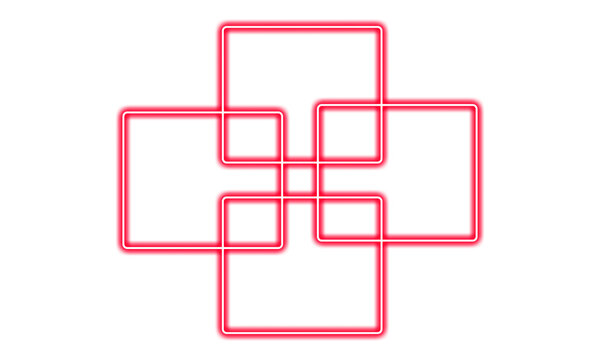 Neon red geometric interlocking shapes pattern isolated on transparent background