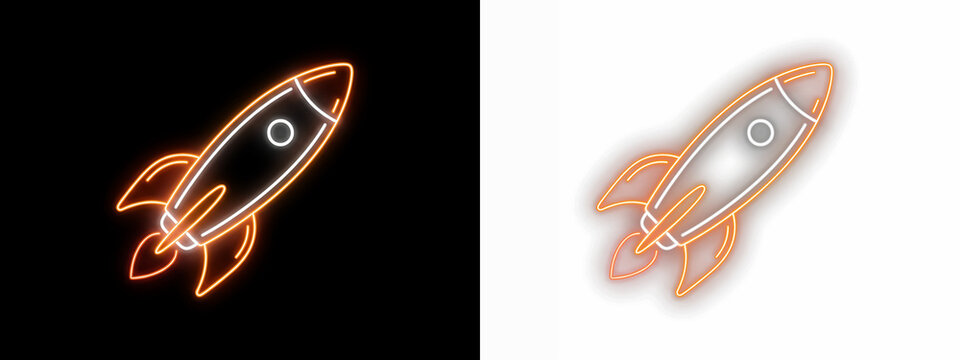 Neon rocket icon, space travel concept illustration isolated on transparent background