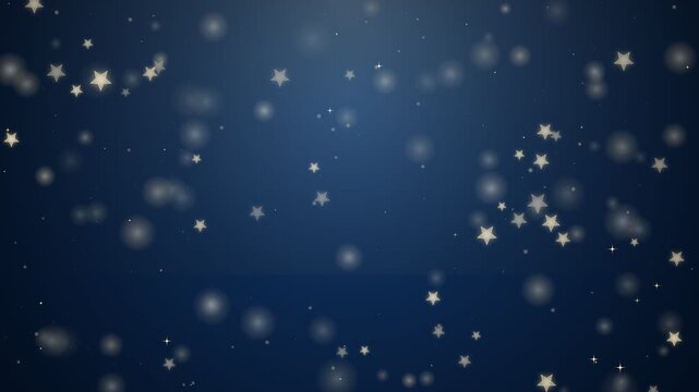 Golden Stars Confetti and Bokeh Lights Falling on Midnight Blue Background Christmas Motion Loop 4K