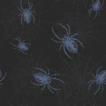 Spider and web  vector seamless pattern