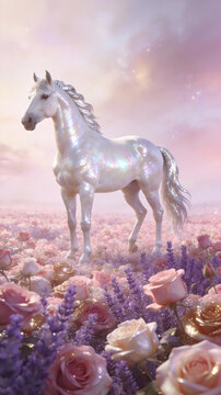 The celestial steed in the fantasy garden