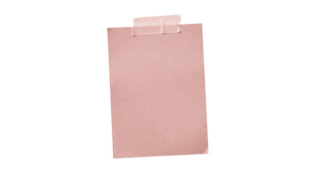 Blank pink paper note attached with adhesive tape on white background mockup template for message reminder notice office page memo text space