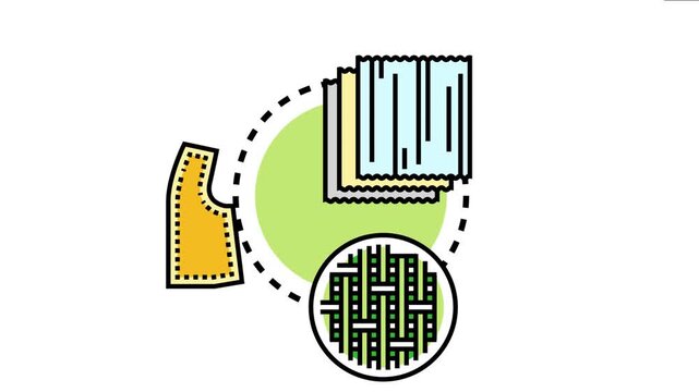 Perimeter outlining concept textile materials, fabric patterns, and clothing manufacturing processes in an abstract icon style, symbolizing design and production
