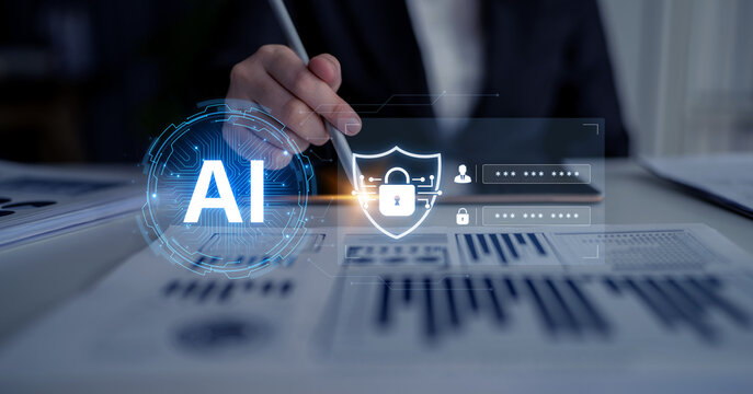 AI cybersecurity safeguards systems with encryption, access control, and AI secure data flow. Futuristic cyber security featuring AI digital shield, zero trust and AI threat detection system. Corpus
