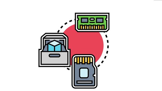 Permanent memory storage devices concept various digital data archiving and backup options like hard disk drive, ram module, and micro sd card