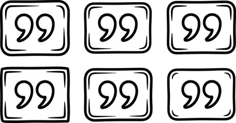Fototapeta premium Set of six handdrawn quote mark icons in rounded rectangular frames