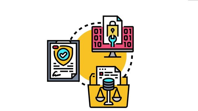 Digital artwork visualizing permissive software licensing concepts, showing a computer with code, legal documents, a shield, balance scales, and folder representing agreement and development