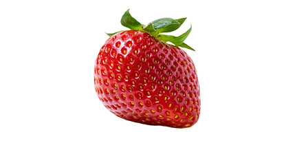 Isolated fresh ripe red strawberry fruit with vibrant green leaves, healthy organic summer berry snack © Gabriel