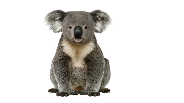 Isolated koala, charming Australian marsupial with fluffy ears, looking at camera.