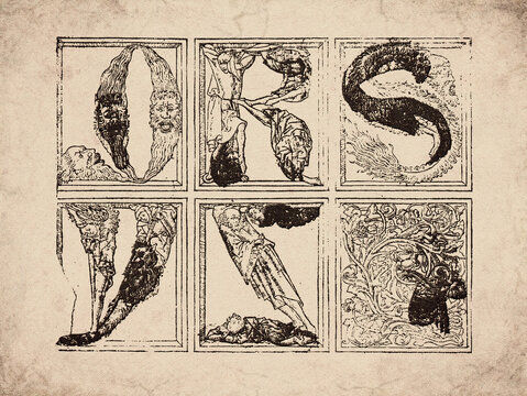 Decorated Gothic Figural Initial Letters S T U X O Z From Gothic Alphabets