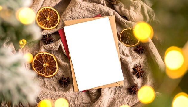 Blank card and envelope with holiday decorations