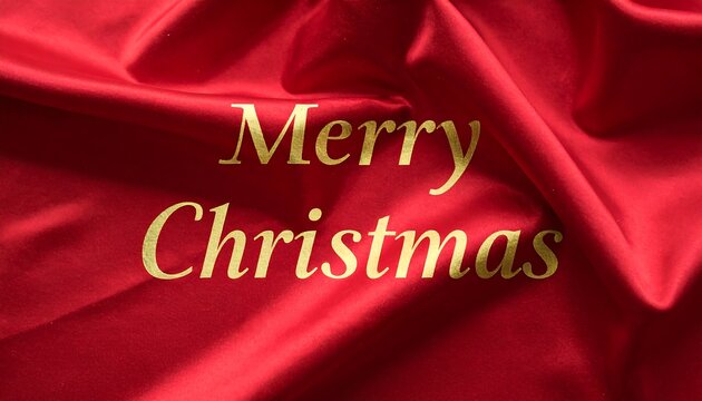 Merry Christmas greeting text on red fabric background