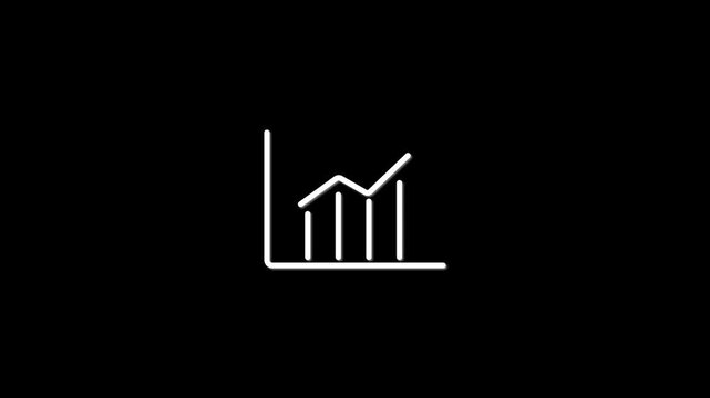 White bar chart line graph with upward trend line representing business growth financial success statistical data analysis increase sales element isolated black background vector.with a 4 k video.
