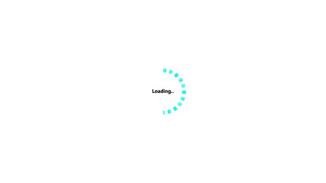 Cyan dotted circular progress bar with Loading text inside representing system process buffer status download upload wait preloader element isolated bright white background vector.a 4 k video.