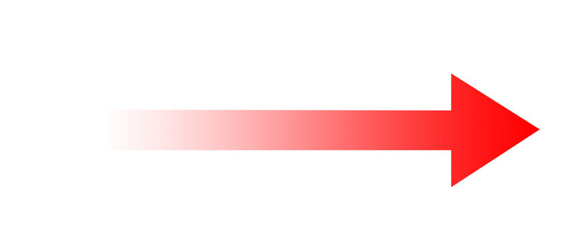 Red arrow with gradient fade effect isolated on transparent background