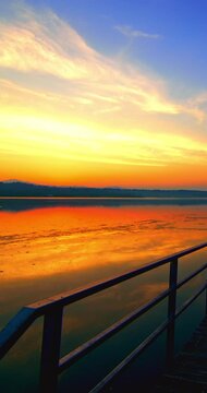 : Fantastic sunrise landscape over lake Varese