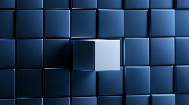 Unique Cube Standing Out from Geometric Blue Background