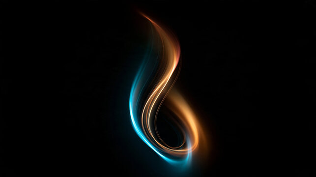 Abstract Glowing Light Trail Swirl on Black Background