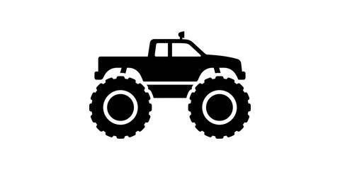 Black silhouette icon of a monster truck for offroad racing and automotive extreme sports graphics. © Saba