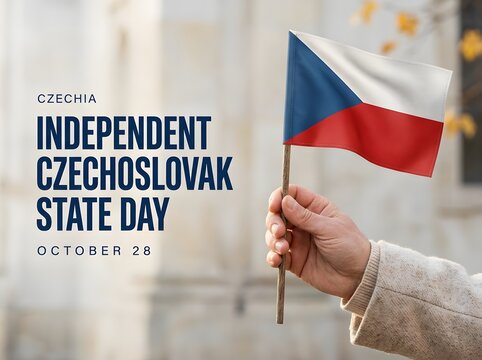 Hand waving czech republic flag celebrating independent czechoslovak state day